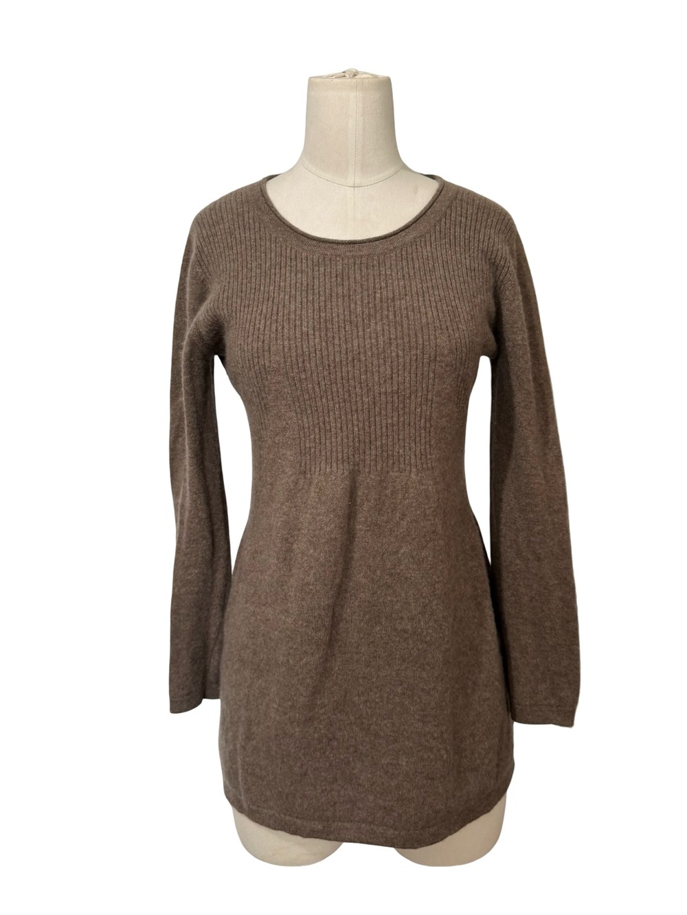 Numero Privé 100% Cashmere Brown Ribbed Tunic Sweater XL Quiet Luxury